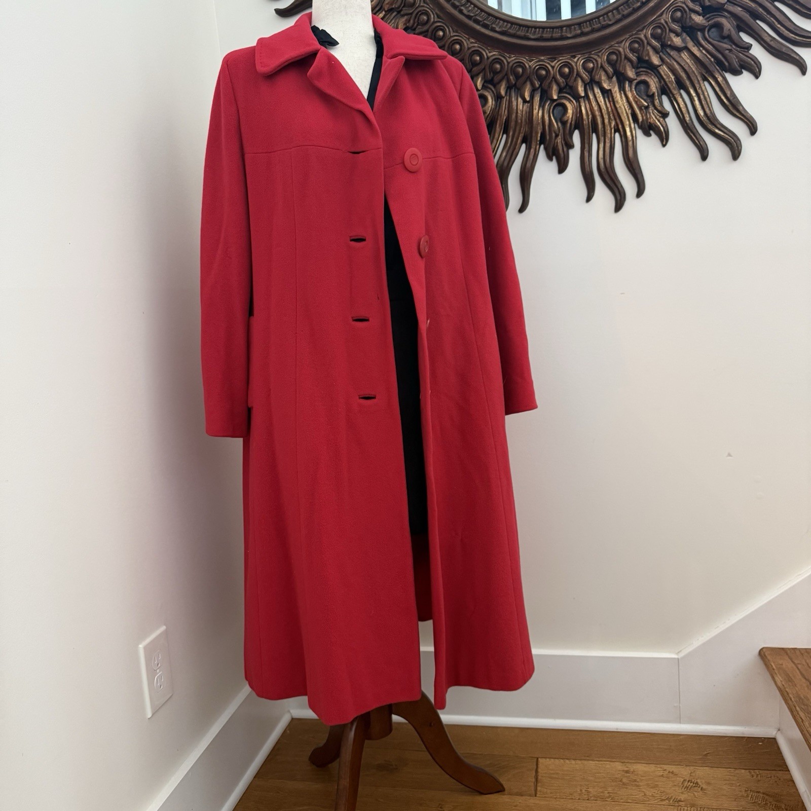 Vintage 100% Cashmere Red Coat Women’s Project Craft Fabric 23×44 Upcycle F/W