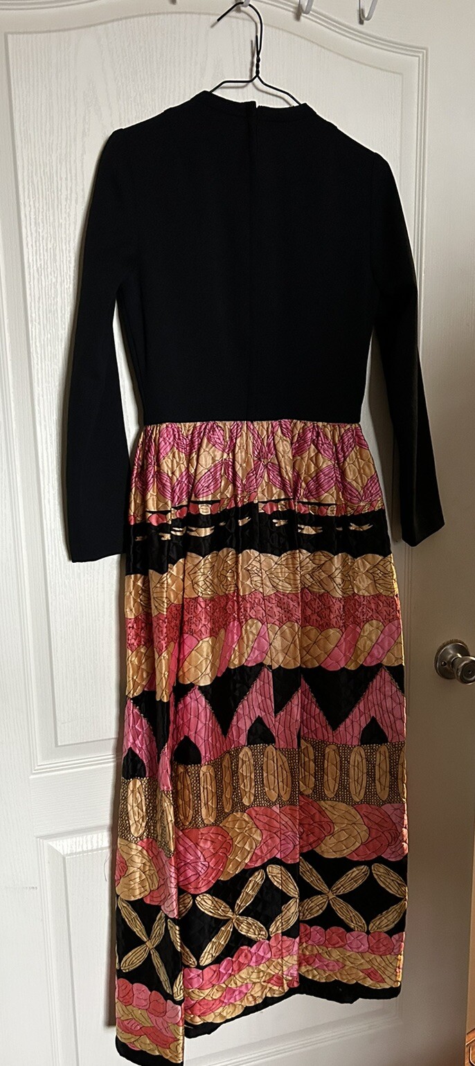 Vintage 60s EVE LE COQ Pink Black MOD Long Evening DRESS SZ S 36” Bust 30” Waist