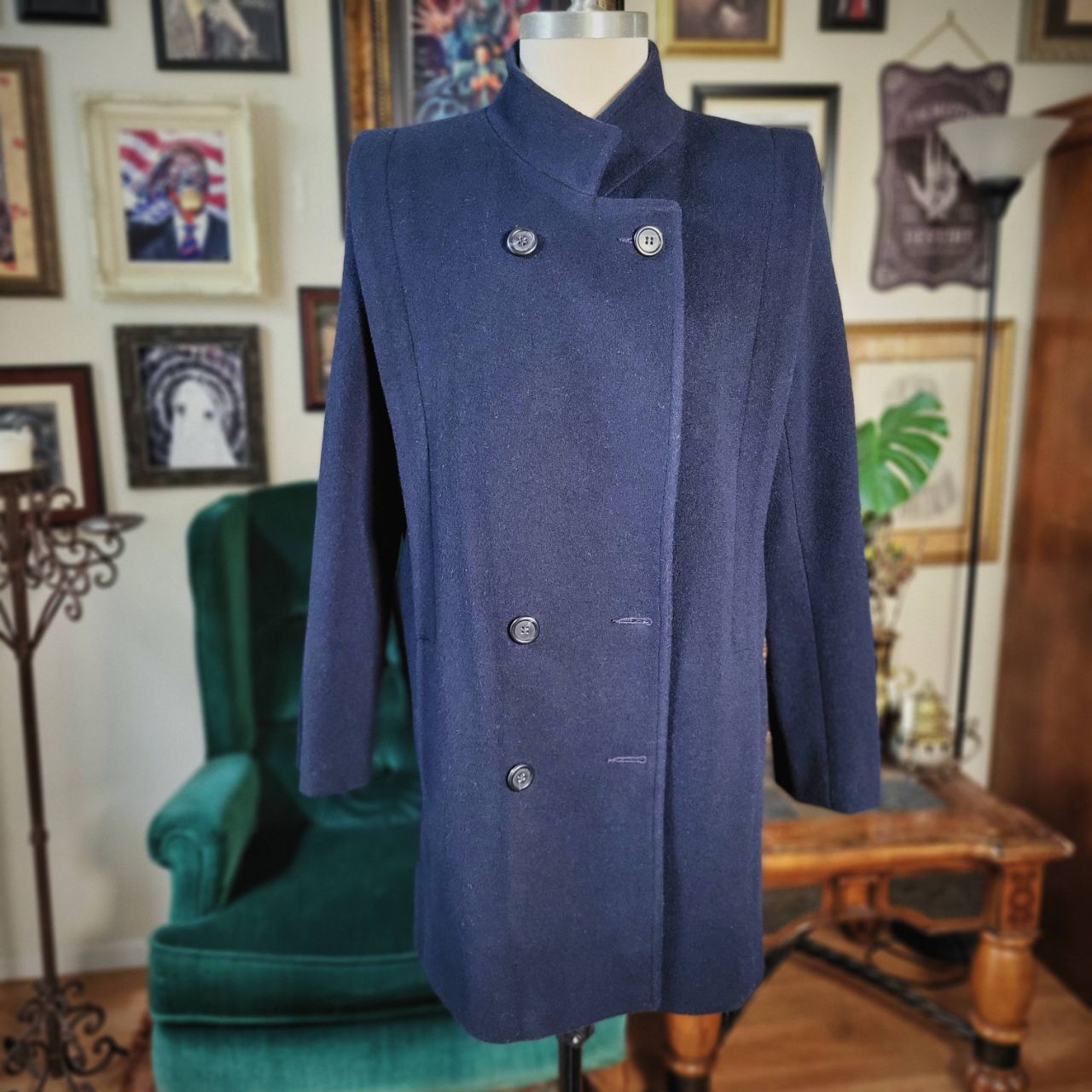 Vintage 70s PRESTON & YORK Navy Blue Coat 100% Wool Forstman – Medium
