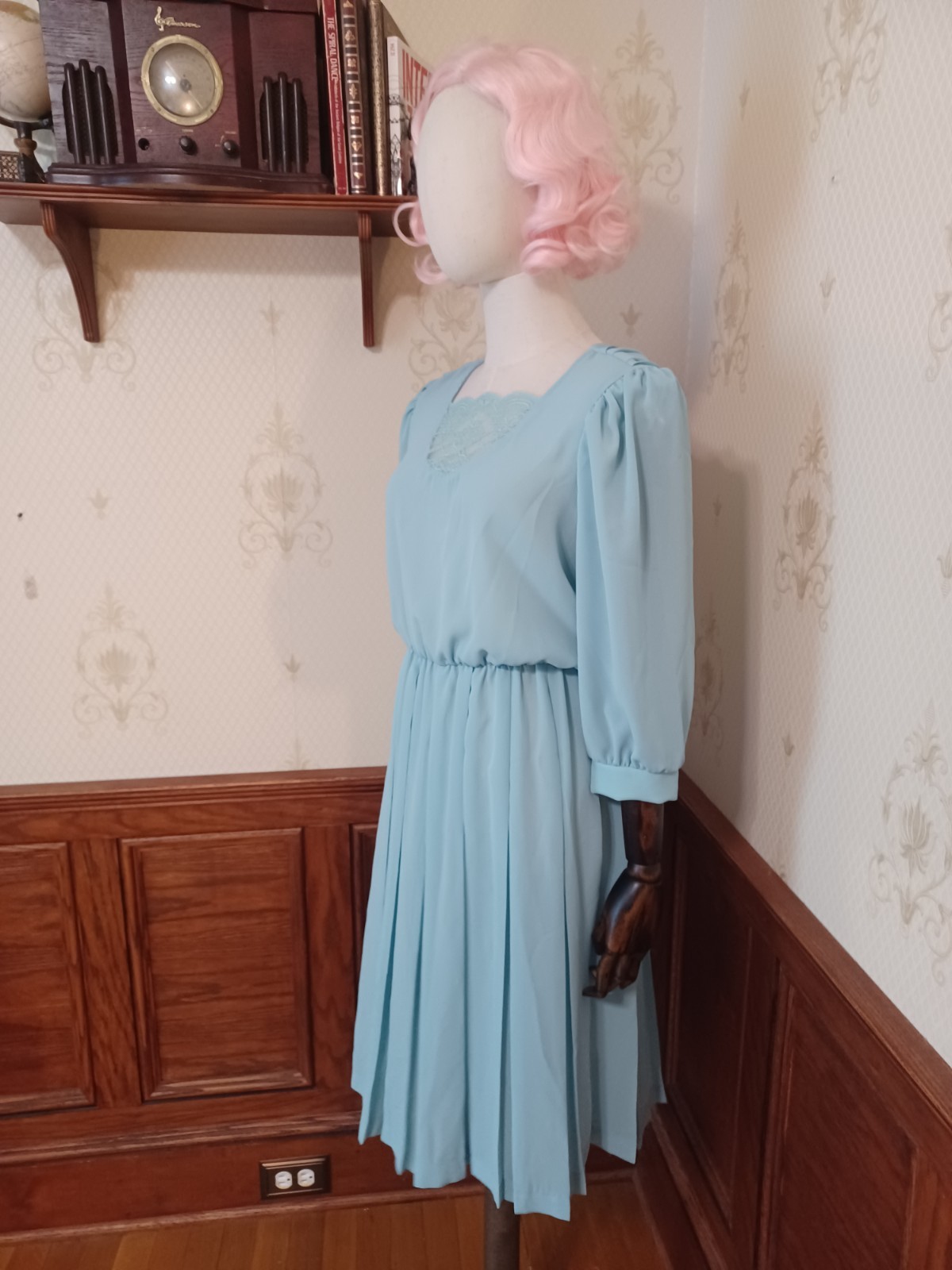 Vintage 1980s Sheer Pastel Aqua Bobby’s Girl Romantic Coquette Dress
