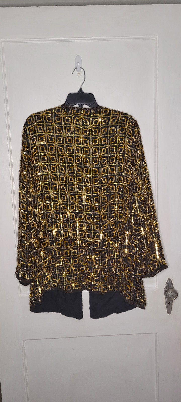 Vintage Carina Silk Gold Sequin Long Line Blazer Womens Size X2