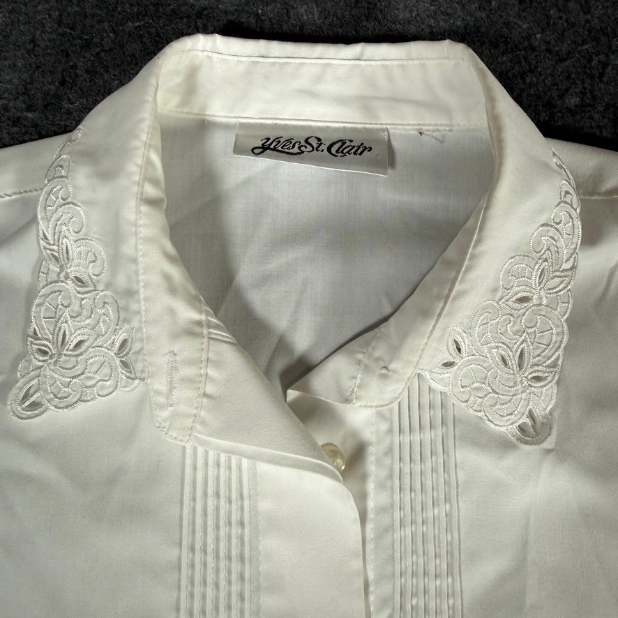 Yves St. Clair Vintage White Lace Collar Pintuck Button Up Blouse Womens XL