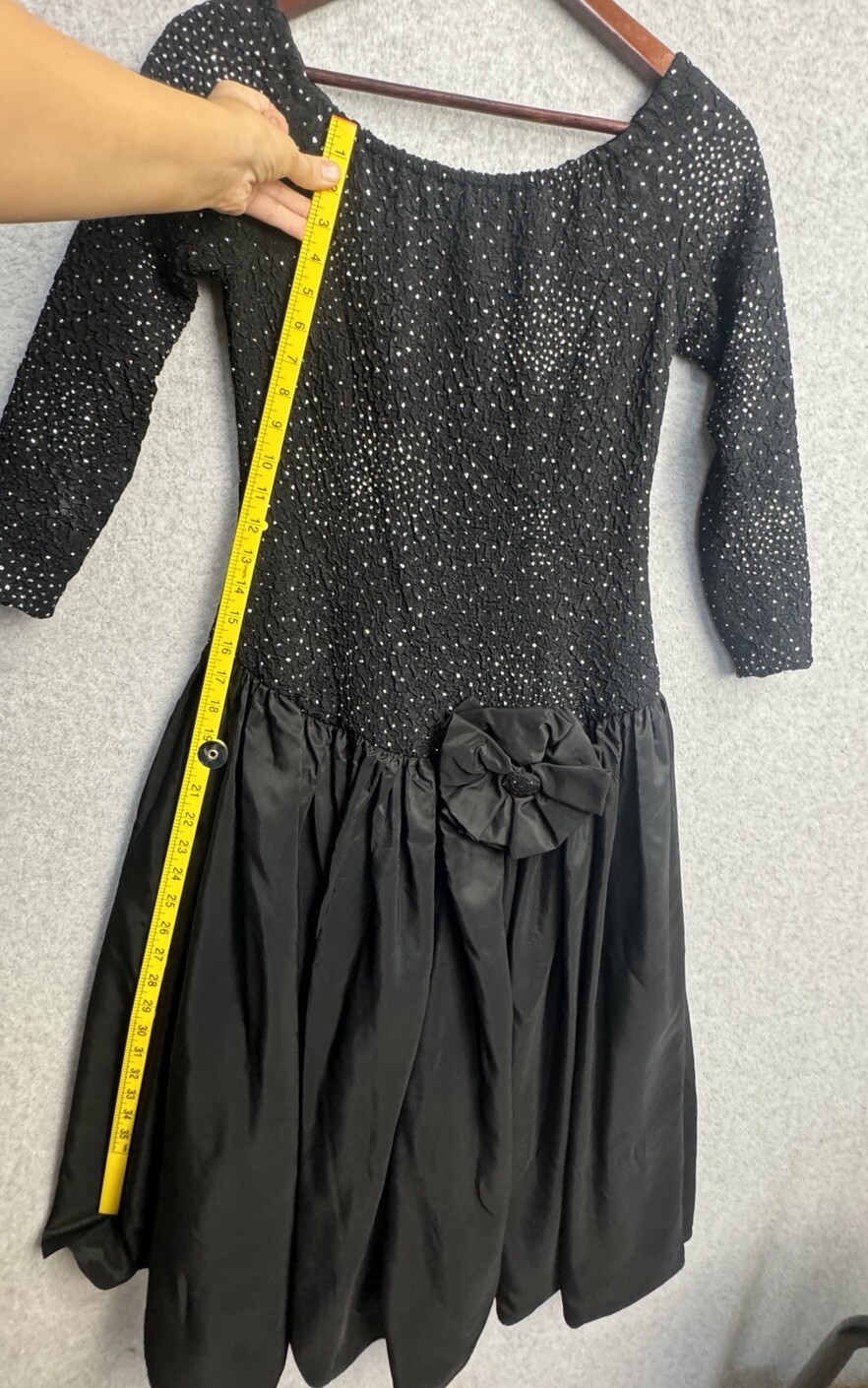 VTG 80s Ted Lapidus Paris Off Shoulder Beaded Dress Gown Sz 8 Black Formal
