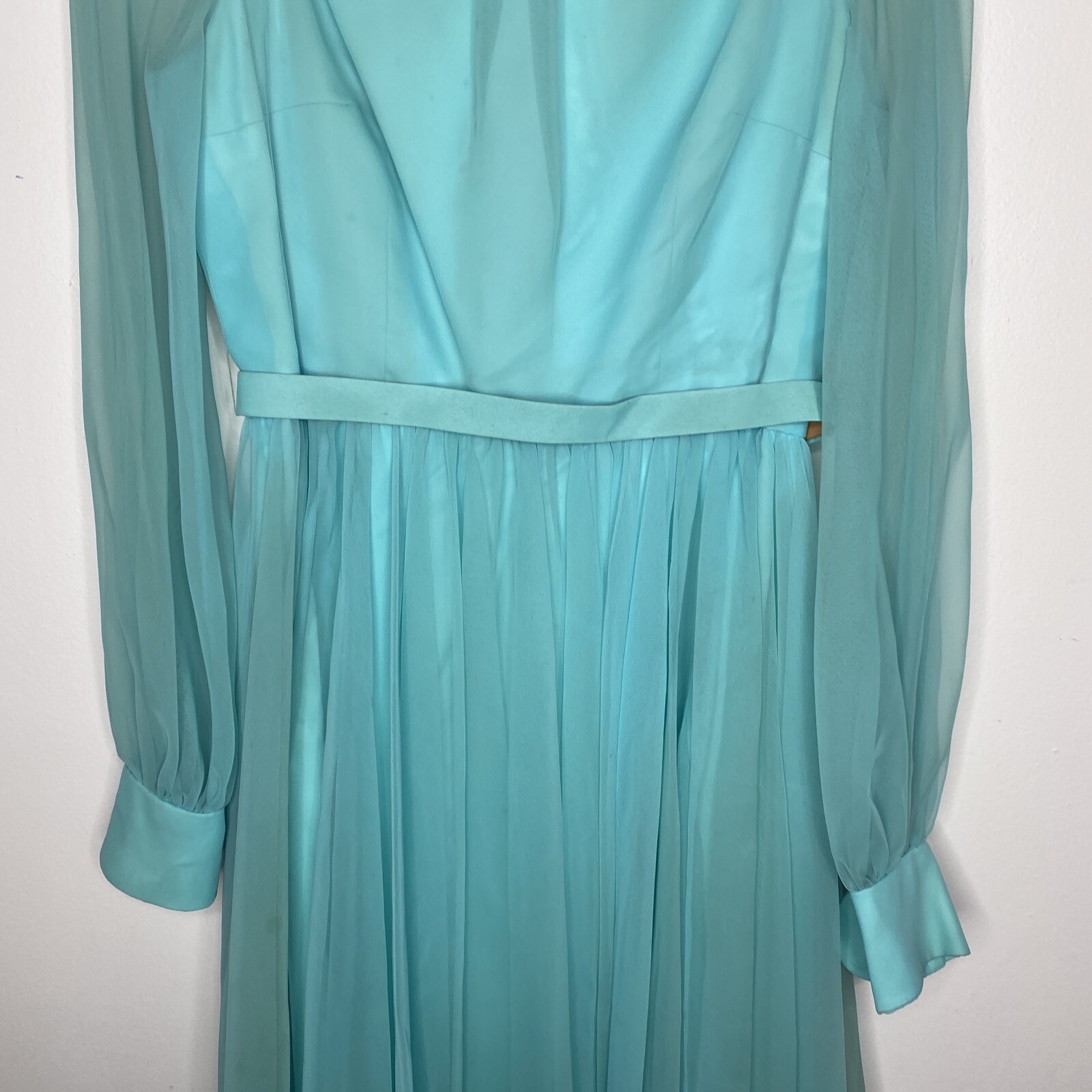Vintage 1970’s Maxi Dress Cocktail Sheer Pleated Green 6 Shannon Rodgers