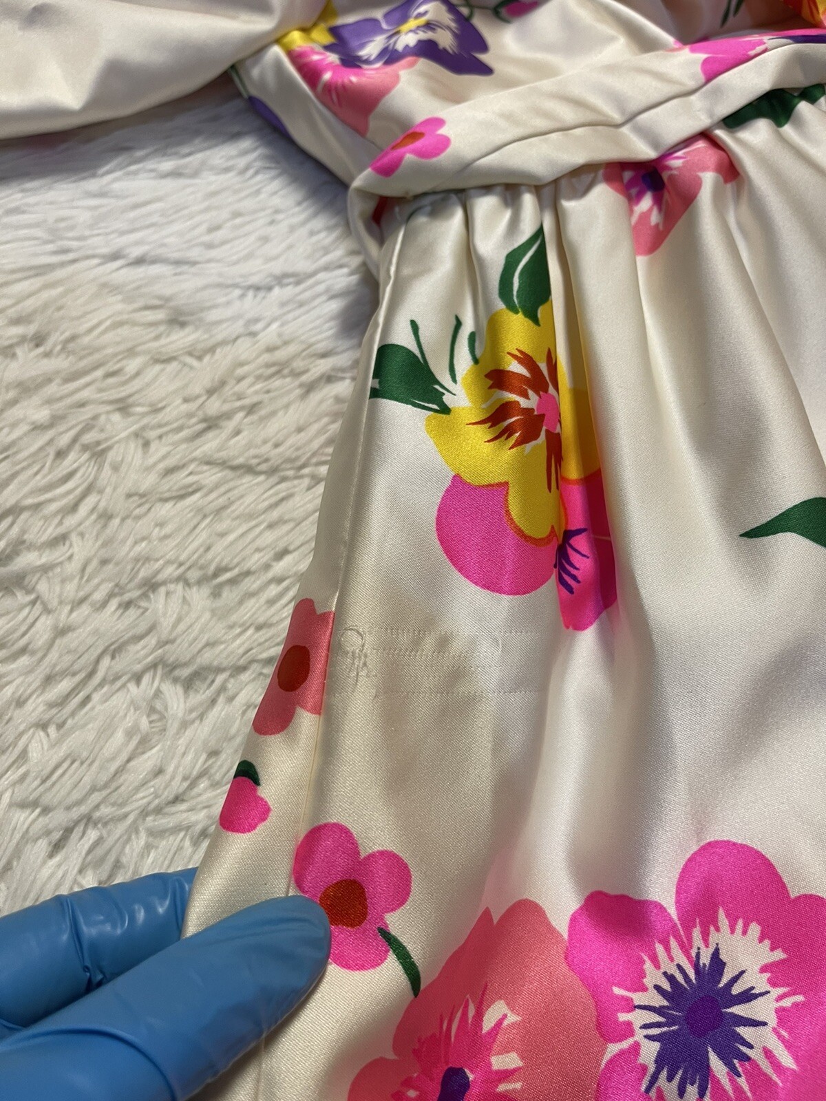 Vintage Joan Leslie for Kasper satin high neck floral maxi dress