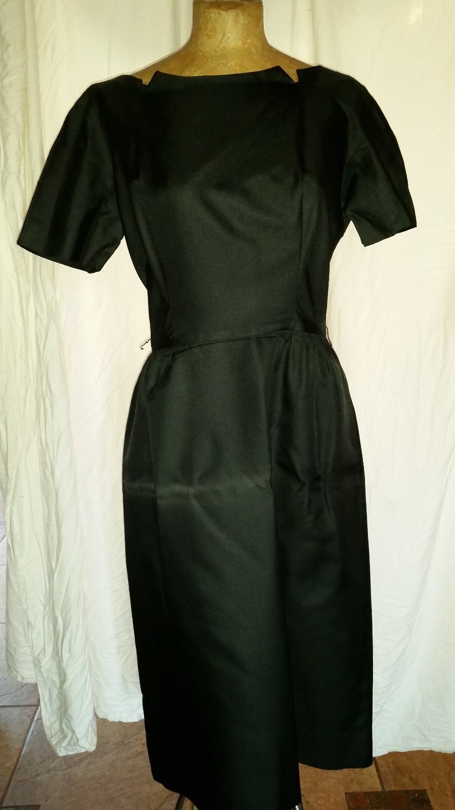 Vintage 1960’s Black Satin Taffeta Cocktail Dress by Andrew Arkin Size Medium P