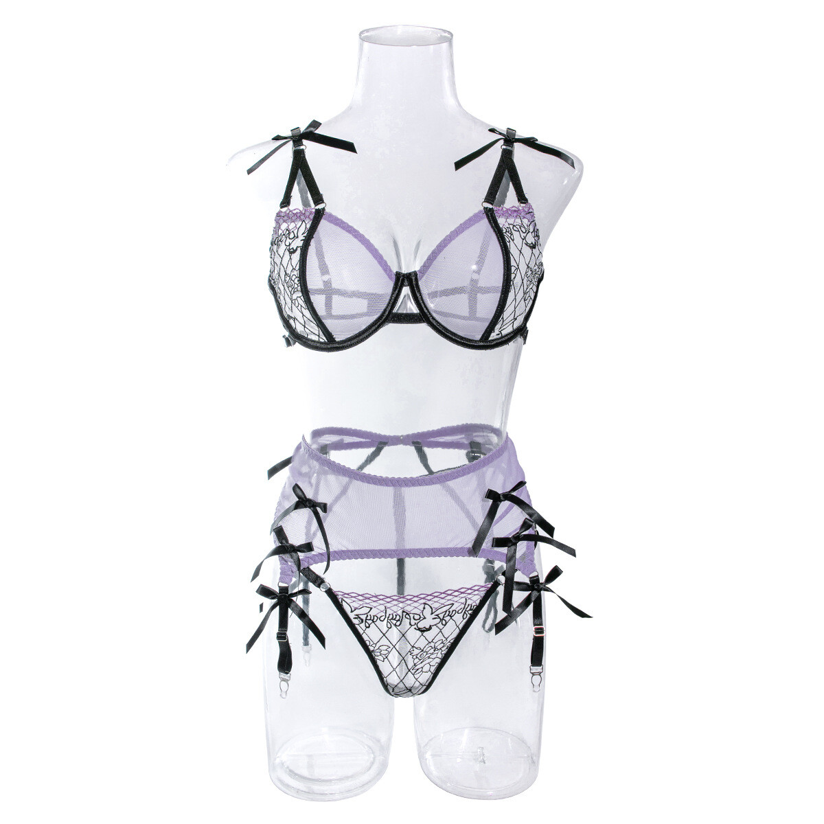 Sexy Embroidered Mesh Lace Bras Set, Butterfly Patchwork, Perspective Lingerie