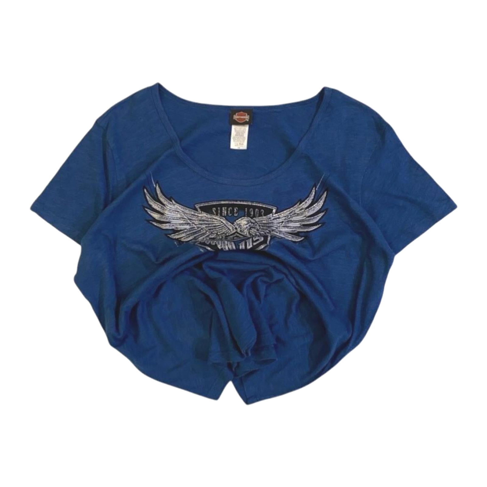 Harley Davidson Women’s Glitter Logo Short Sleeve T Shirt Blue XL