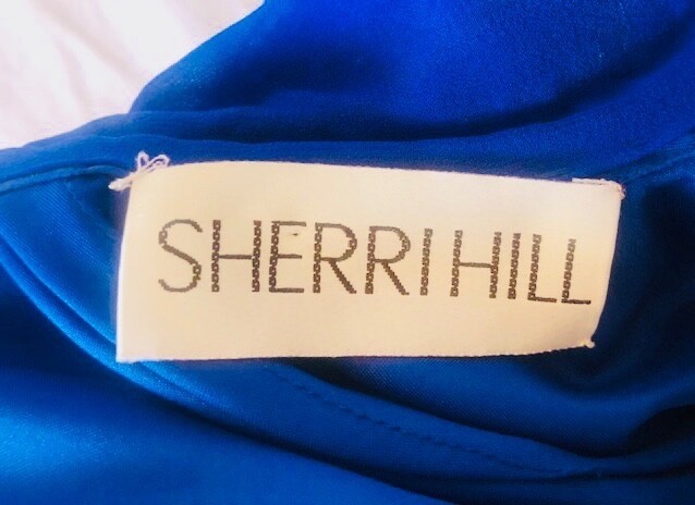 Vintage Sherri Hill Sequined Royal Blue Dress size 8P 100% silk / Match Clutch