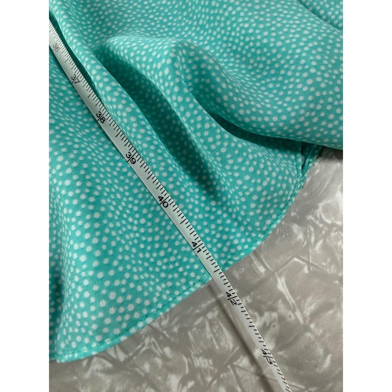JT Petites Vintage 80s Polka Dot Midi Dress Aqua Blue Flutter Sleeve Size 8 USA