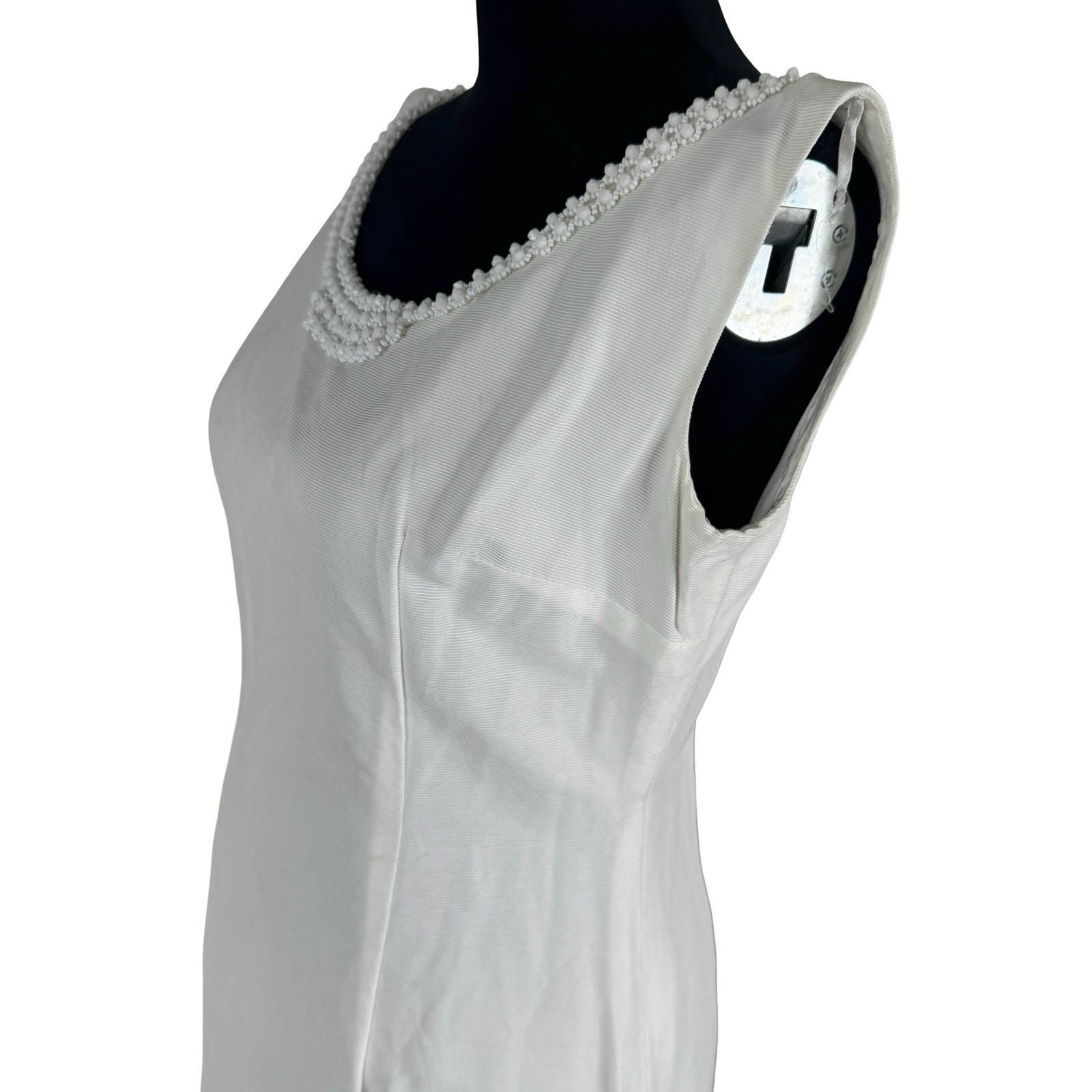 Vintage 60s White Beaded Wedding Dress Gown Ribbed Faille Project Costume AS IS