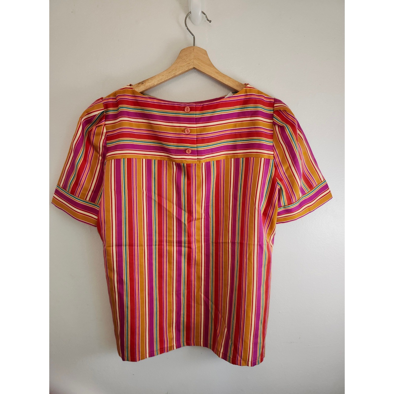 Vintage Yves Jennet Multicolor Stripe Blouse S/M Retro Colorful Statement Top