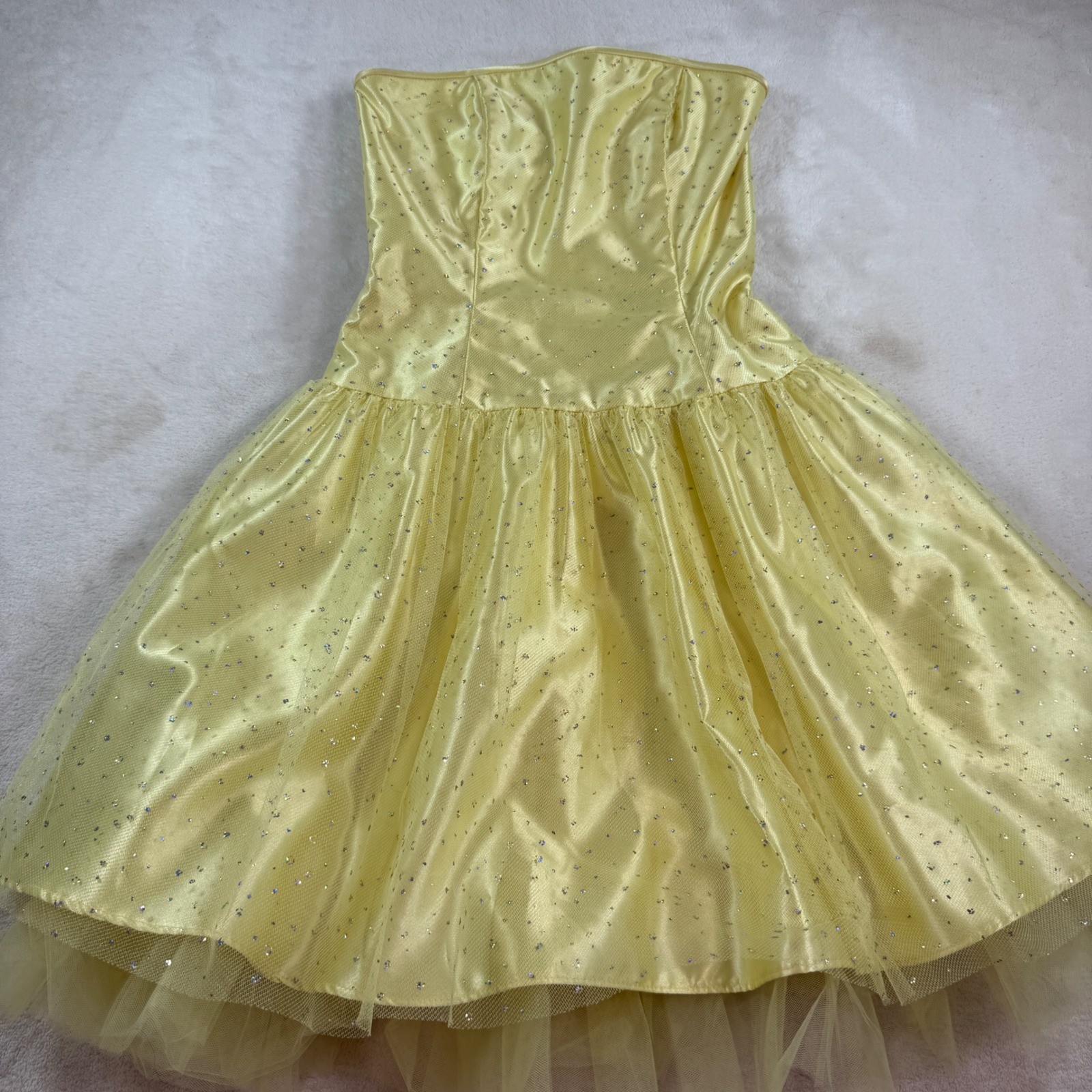 Vintage Jessica McClintock Gunne Sax Yellow Glitter Tulle Strapless Dress Size 3