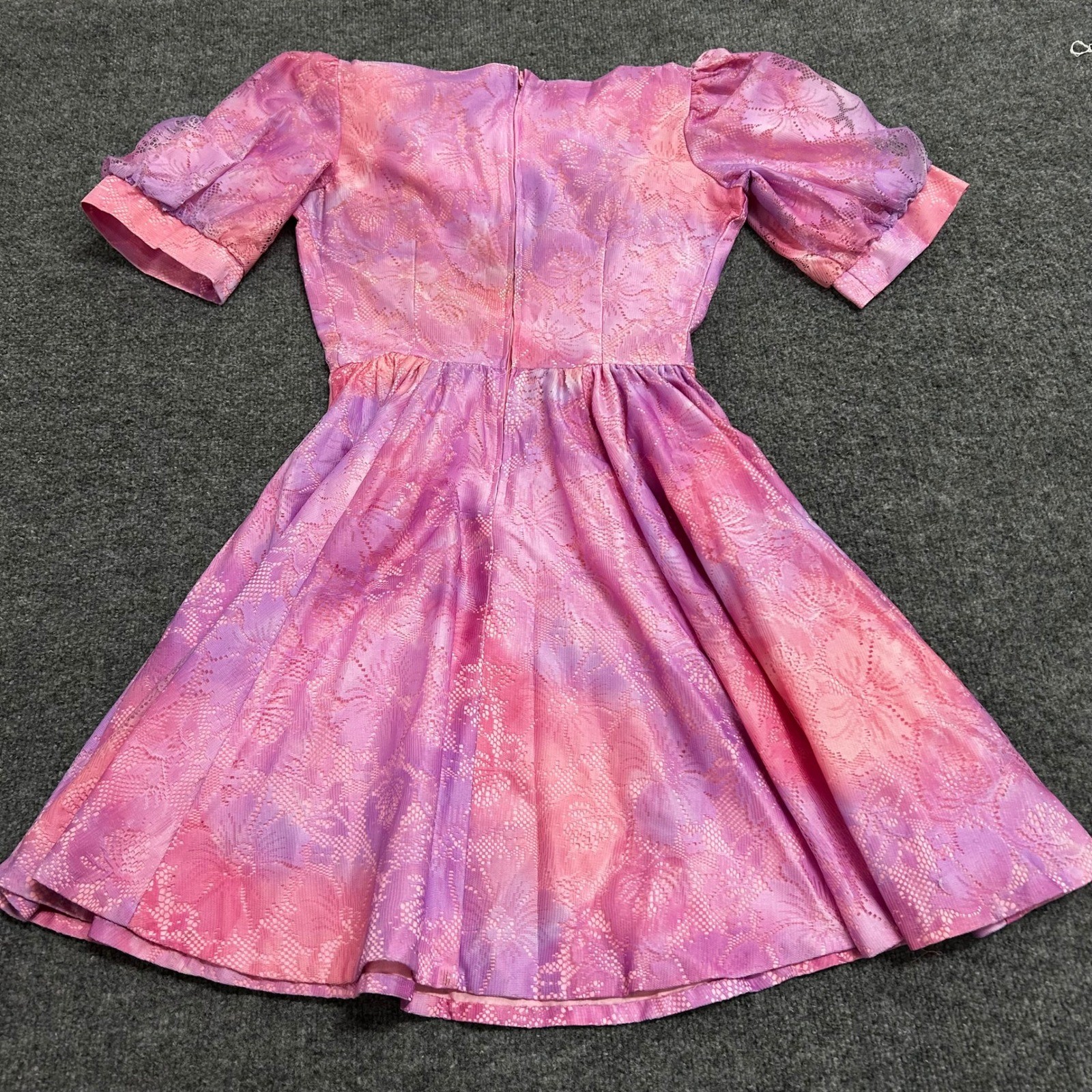 Square Dance Dress Co. Dress Womens Size 12 Pink Purple Tie Dye Lace USA Vintage