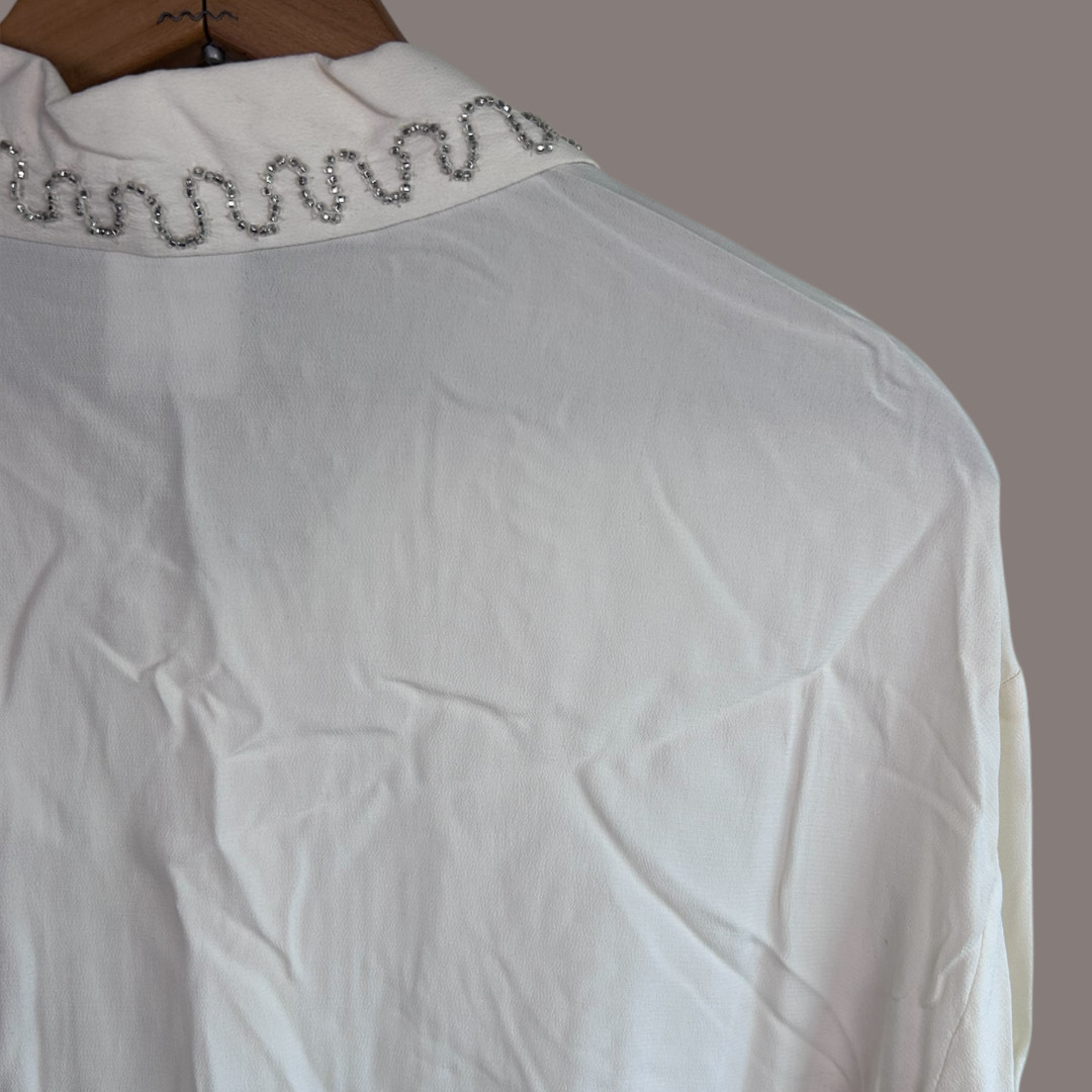 Vintage 90s CL Carole Little Beaded Collar Blouse