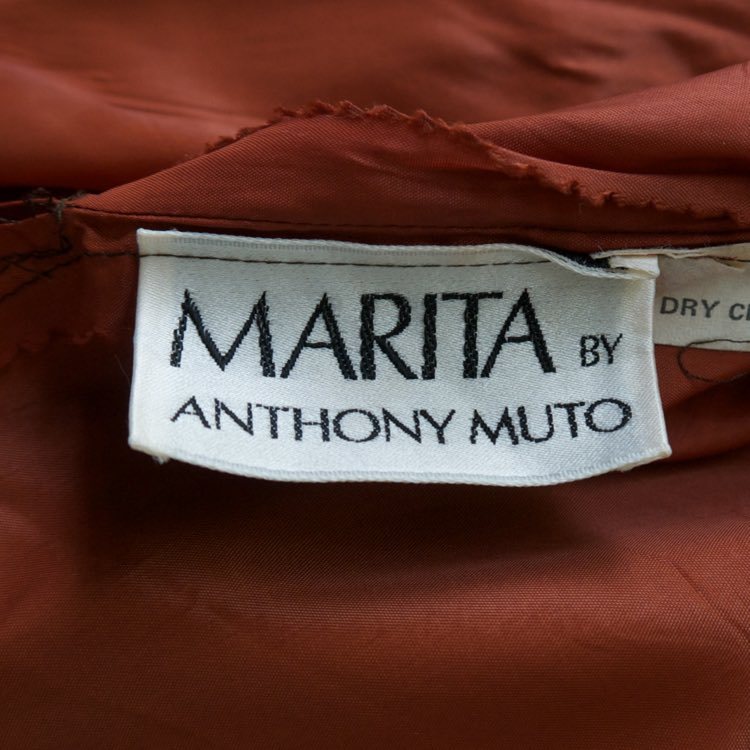 VTG 70s Marita Anthony Muto Diaphanous Tiered Brown Sheer Chiffon Disco Dress S