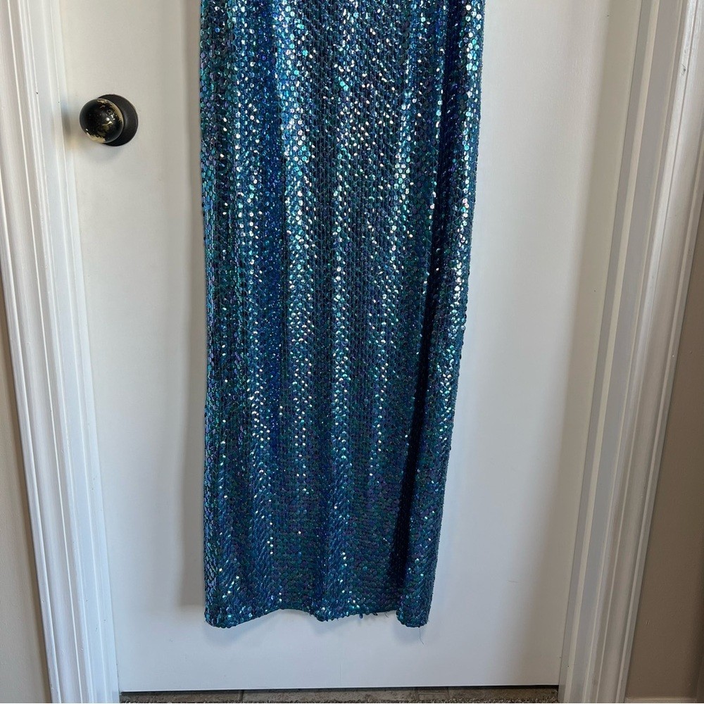 Vintage Niteline Della Roufogali Blue Purple Sequence Formal Prom Maxi Dress, 10