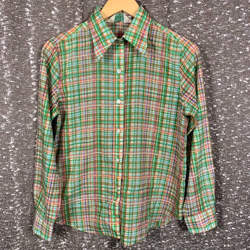 Vintage 70s Sears JR Bazaar Plaid Button Up Shirt Retro Preppy Women’s 13
