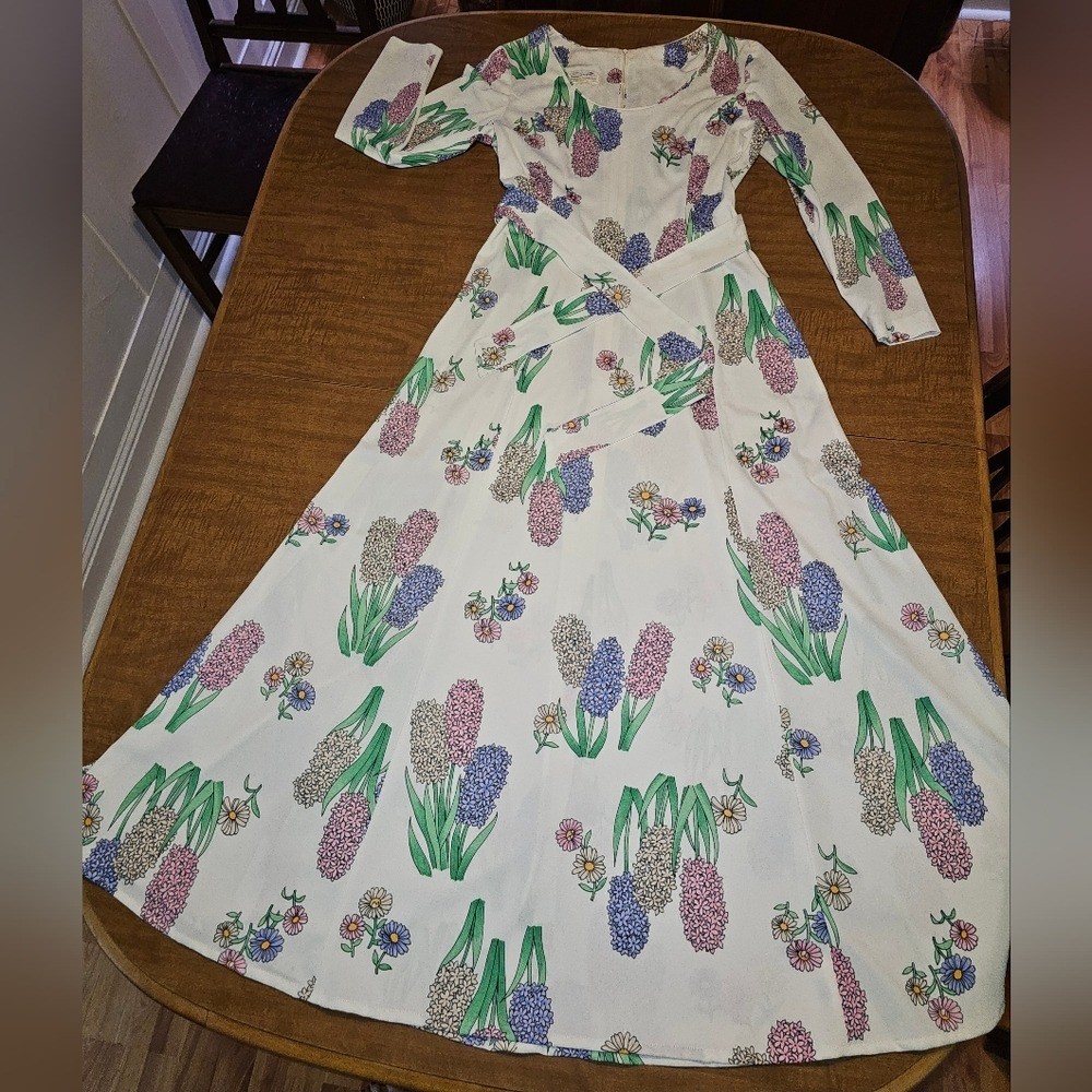Vntg 60s 70s Serbin Of Florida Muriel Ryan Long Dress Gown Caftan Floral M L H7