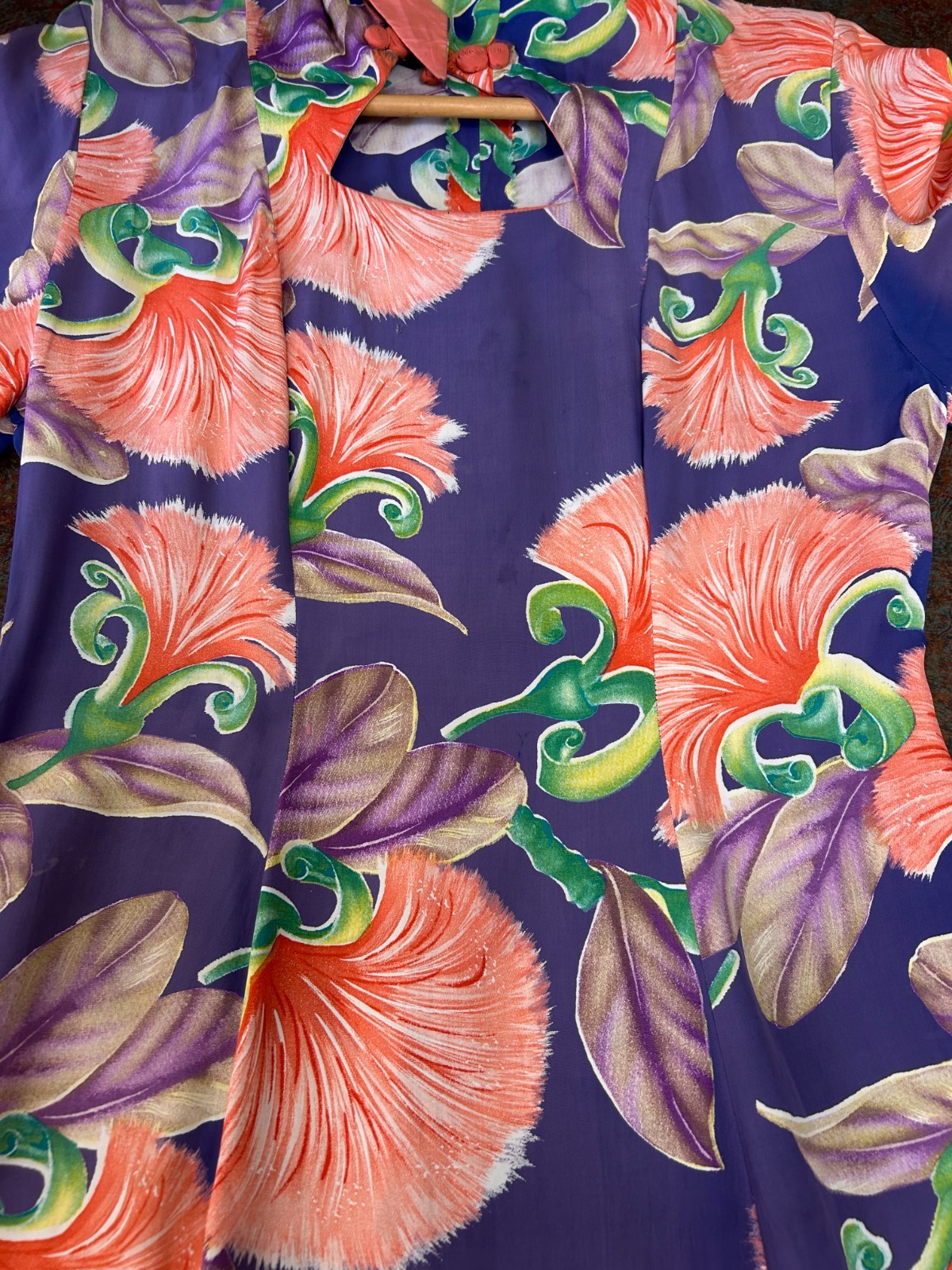 Vtg 40s Waikiki Sports Dress Honolulu Hawaii Rayon Kimono 50s MCM Tiki Pake Muu