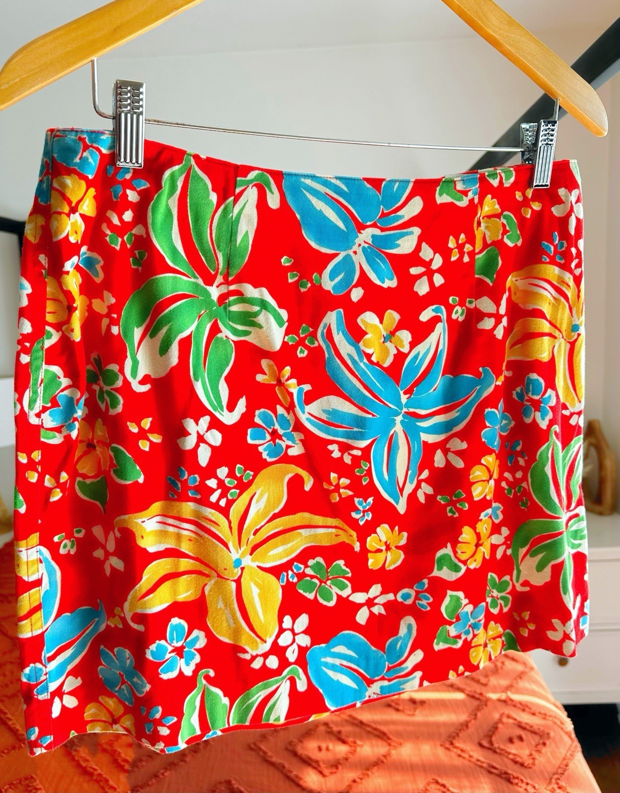 Vintage Express Campagnie Internationale Red Floral Cotton Mini Skirt Size 11 12