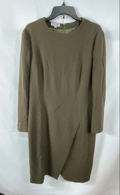Vintage 90s Giorgio Armani Le Collezioni Green Wool Blend Sheath Dress Sz 12