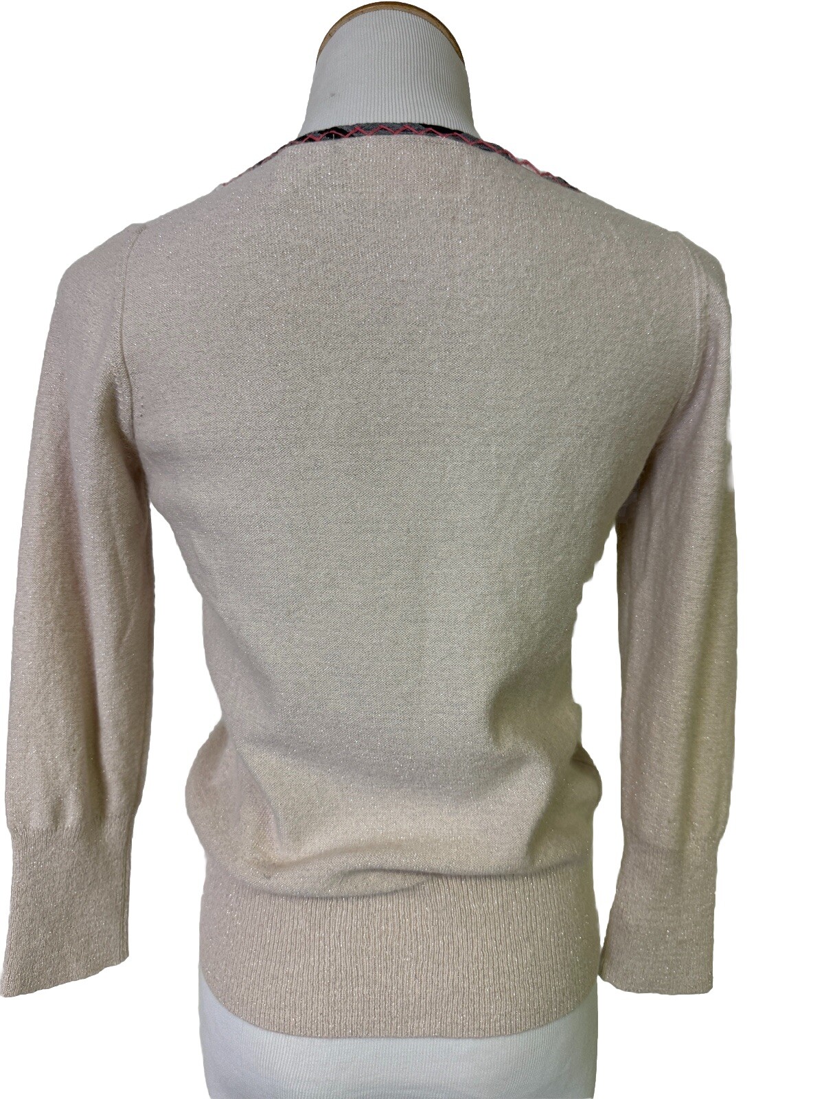VNTG Anthropologie Karen Nicol Sweater Cashmere Blend, Beige Metallic SZ Medium
