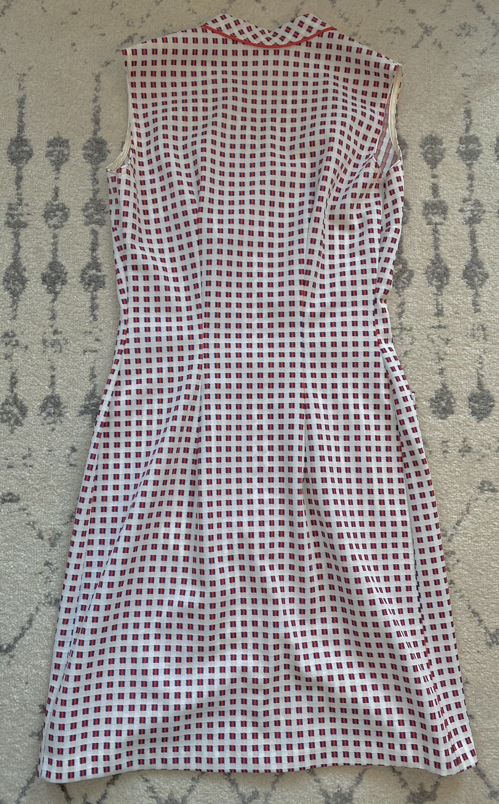 Vintage Summer Dress, 60s-70s Button Front w Pockets S/M, Red White Blue MCM