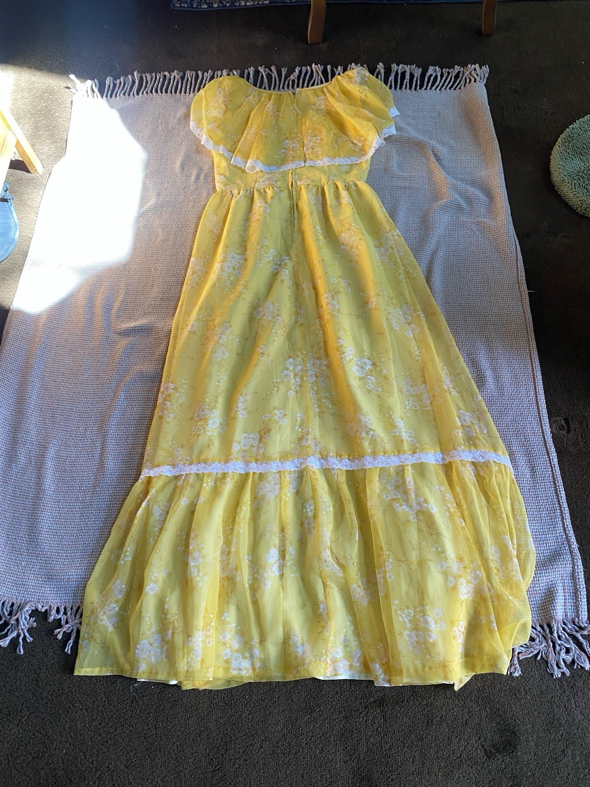 Vintage 70S Handmade Chiffon And Lace Metal Back Zipper Measurements And Photos