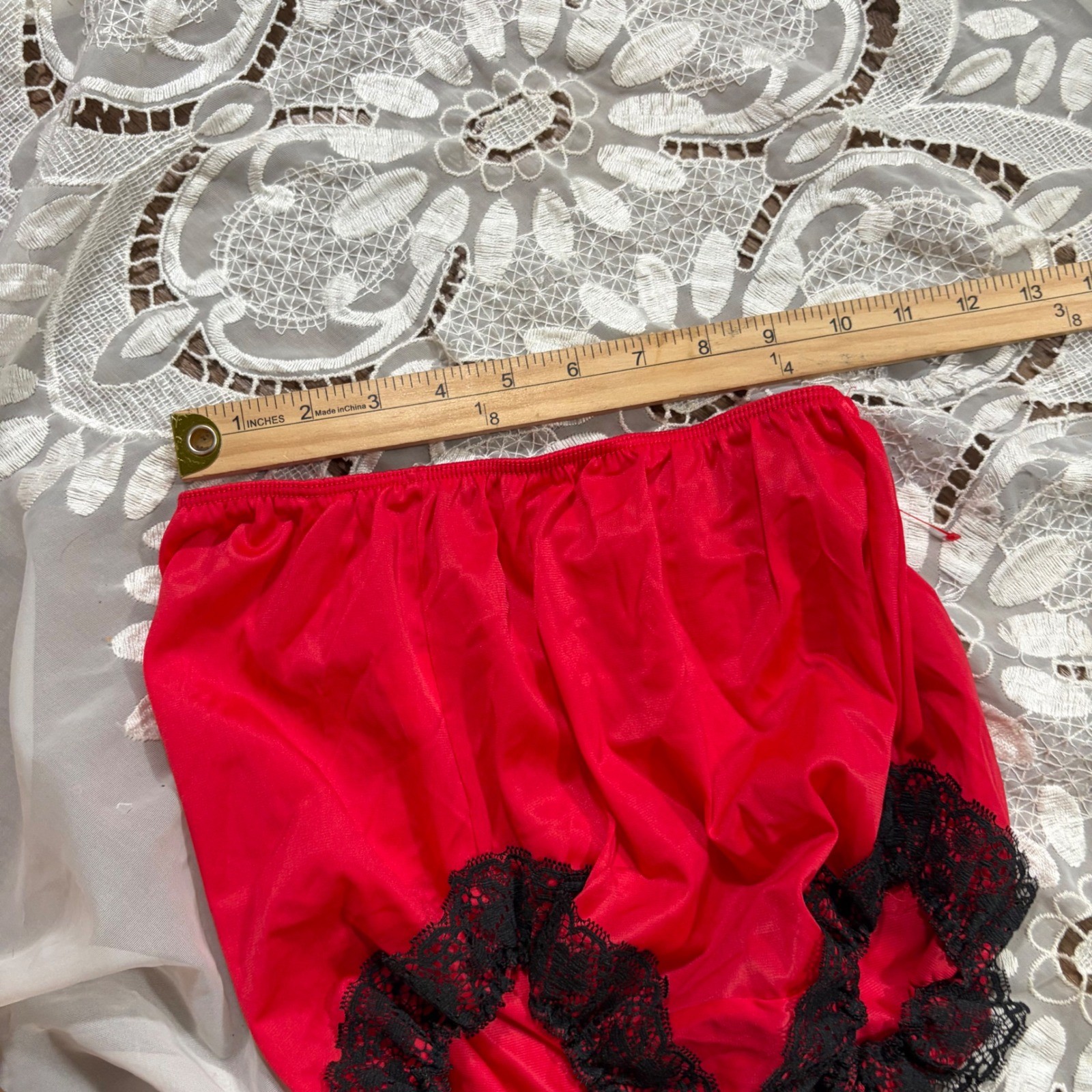 Vintage Red Black Lace Babydoll Bloomers Lingerie Set Style 705 Size 32 76