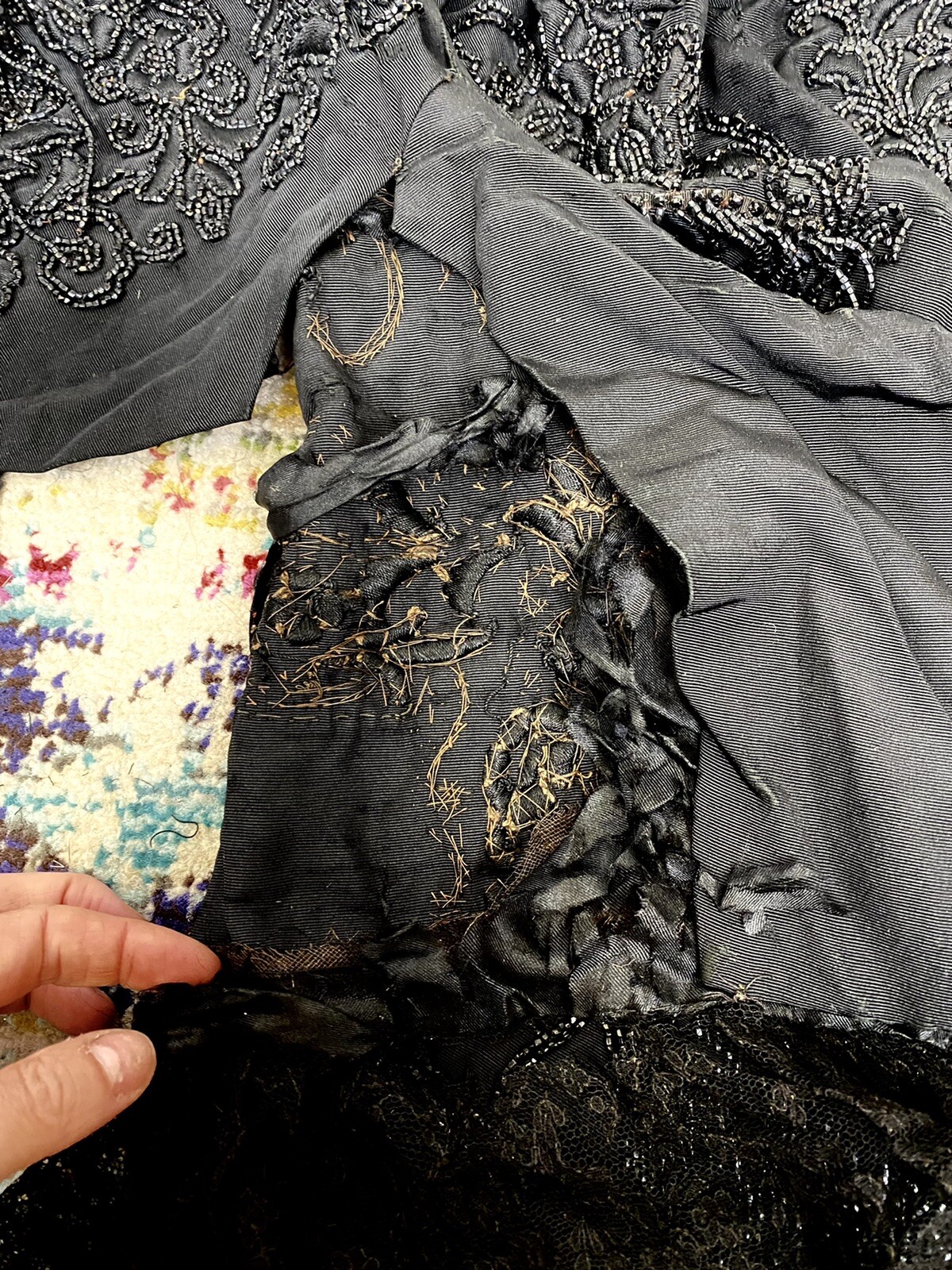 Authentic 1800s Victorian Black Jet Beaded Jacket Damaged Costume Inspo as is