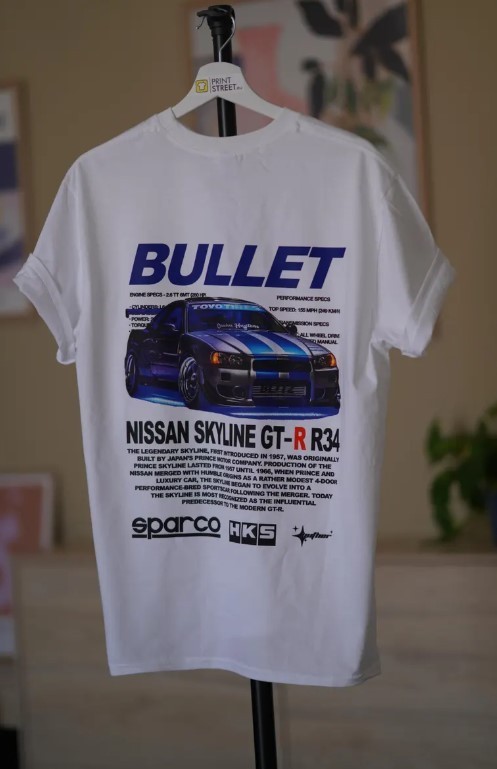 Nissan Skyline GT-R R34 Car T-Shirt JDM Bullet Design Tee