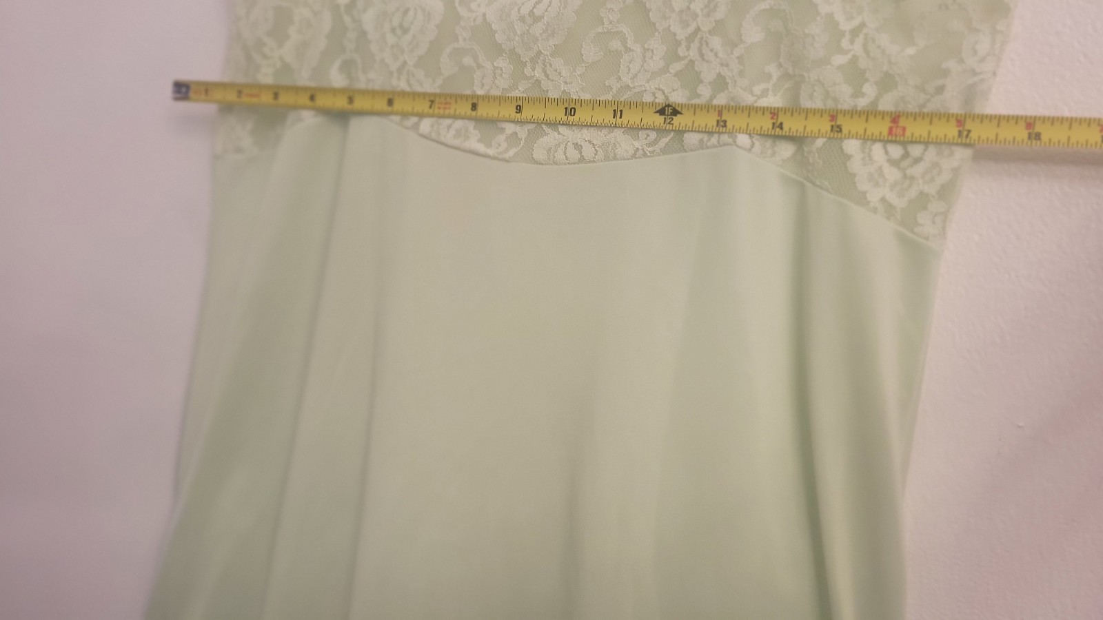 Monsanto Slip Dress L38 Lace Trim Green Nylon Satin Short Ajust.straps U.SA Vtg
