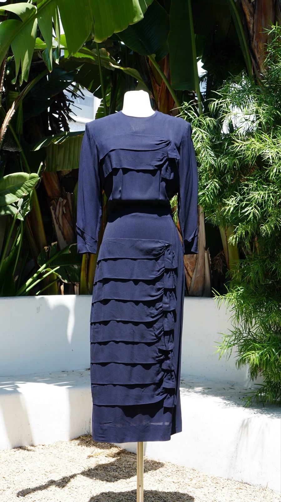 Vtg 1940s Navy Blue Rayon Crepe Dress Le Roy M