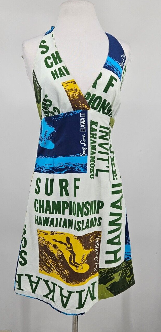 Vtg Surf Line Halter Dress Womens S? Hawaiian Surf Print Hawaii