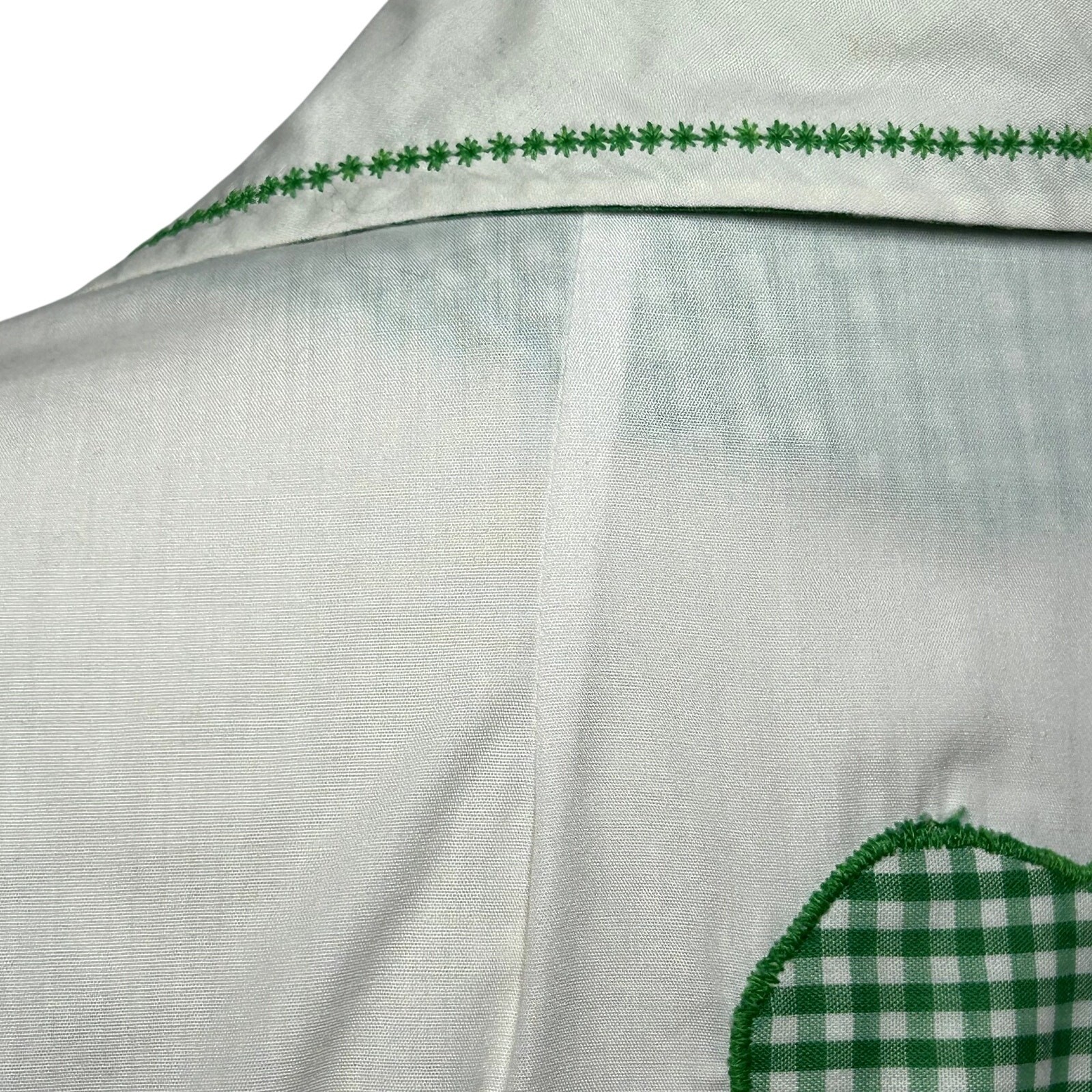 VTG 70s White Shamrock M Embroidery Gingham St. Patrick’s Day Top Twee Retro