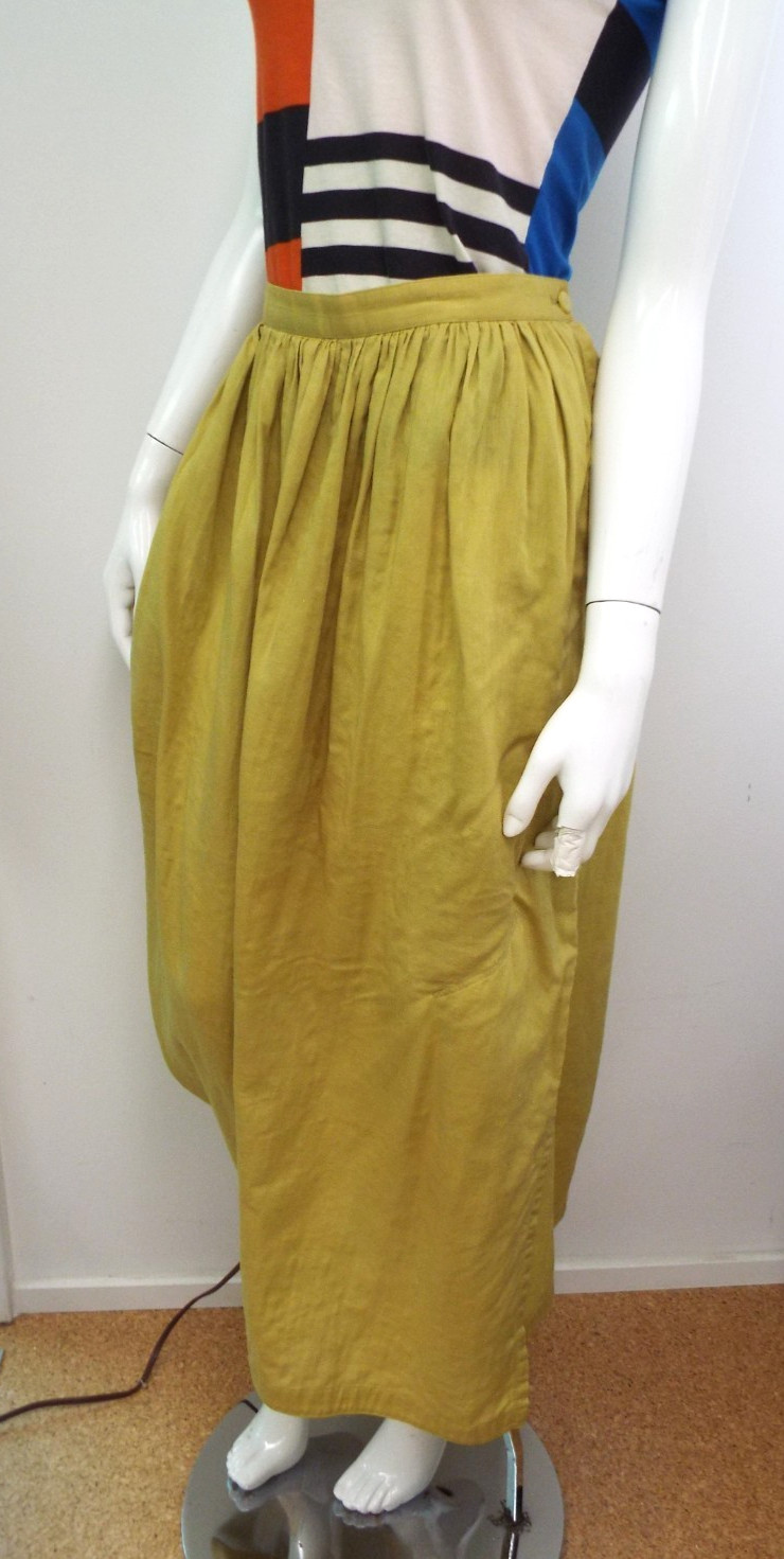 VTG 1980s Issey Miyake Yellow Cotton Asymmetrical Skirt MEDIUM Brush Label Slits