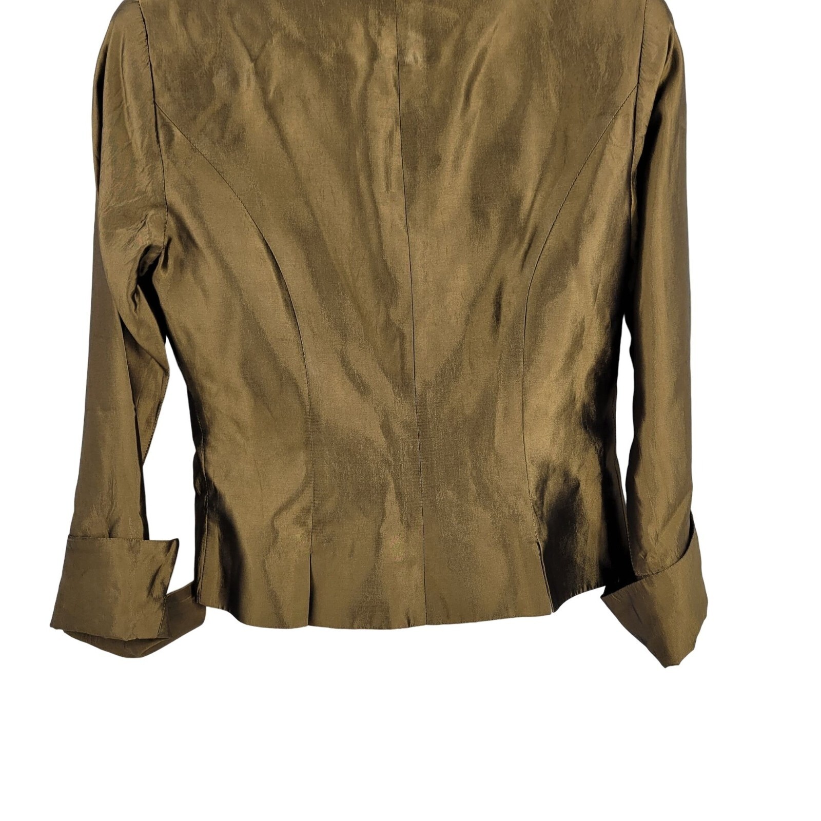 Vintage 80’s Blouse 8 Bronze Formal Metallic Dagger Collar Jewel Buttons Glam