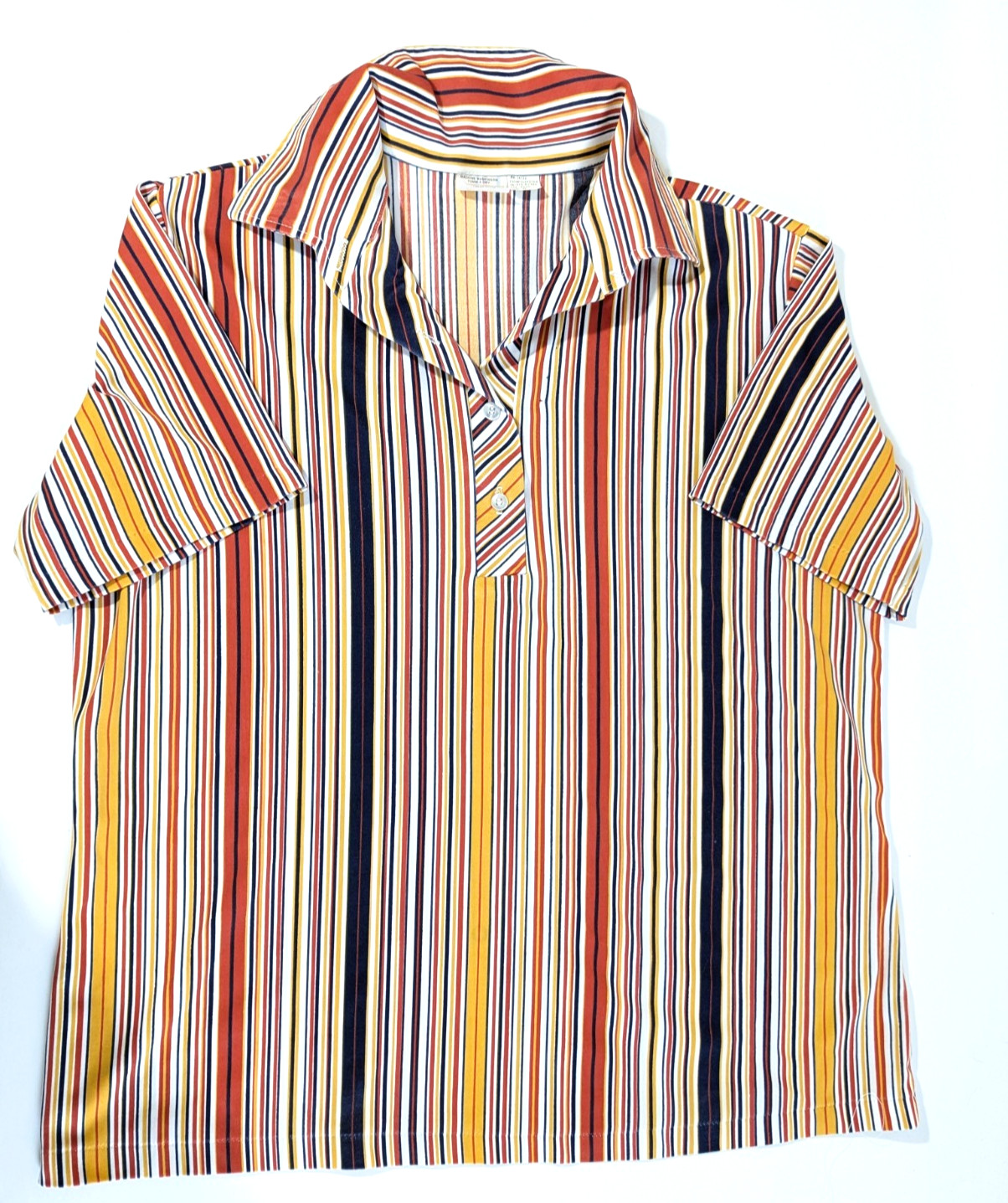 Vintage JC Double Knit Polyester Woman Striped Blouse Shirt Sz XL Short Sleeve