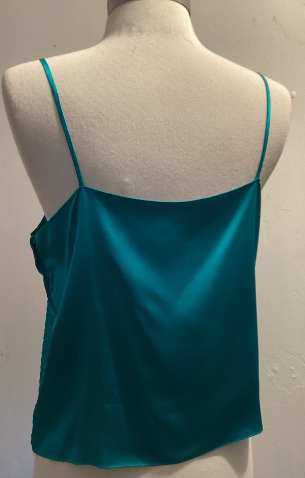 vintage 70’s aqua silk pleated camisole tank disco top sz M 36 bust