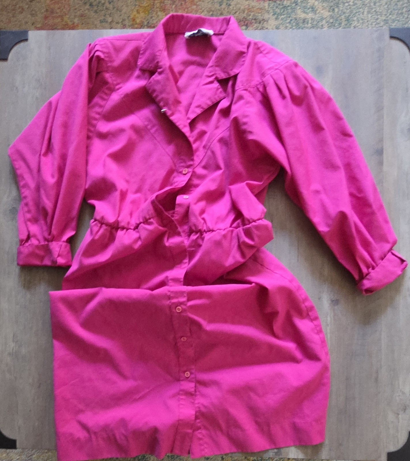 Willi Of California Vintage 1980s Handmade Hot Pink Long Sleeve Dress Women Sz M