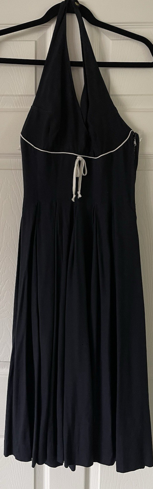 Vintage 1960s Black Evening Backless Halter Dress Full Pleated Skirt Size Small