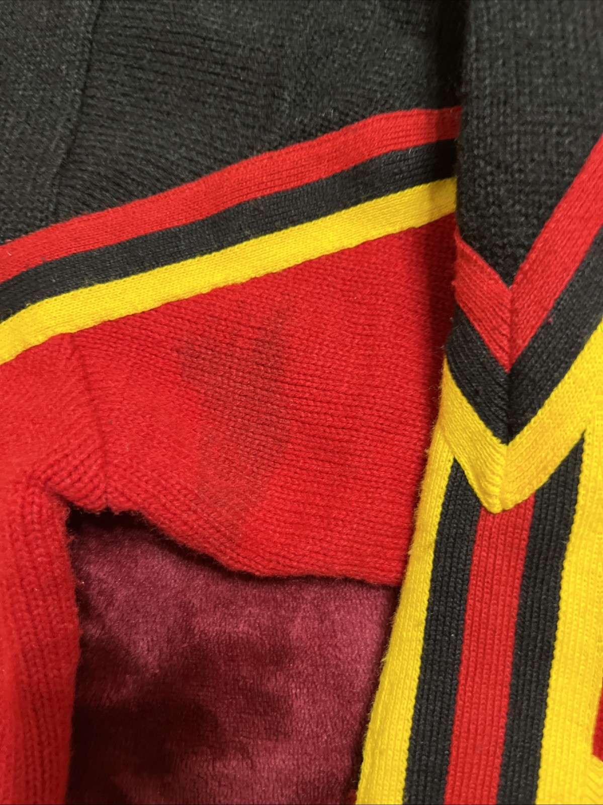 Vintage 80s Cheerleader Knit Sweater Red Black Gold Striped USA Made Medium