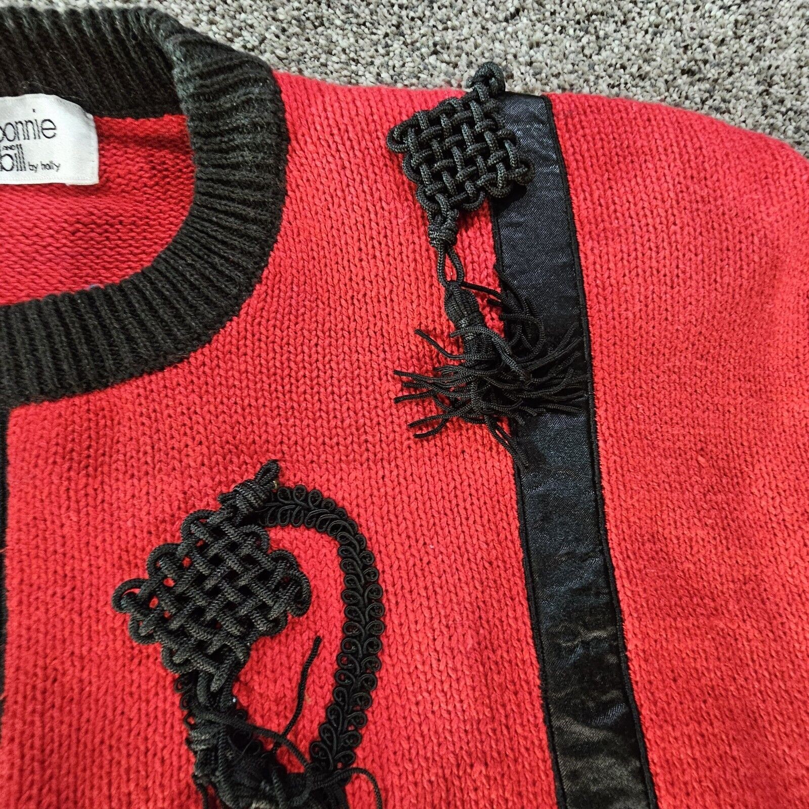 Vintage Bonnie and Bill By Holly Sweater Ladies XLarge Red Black 1980’s Tassels