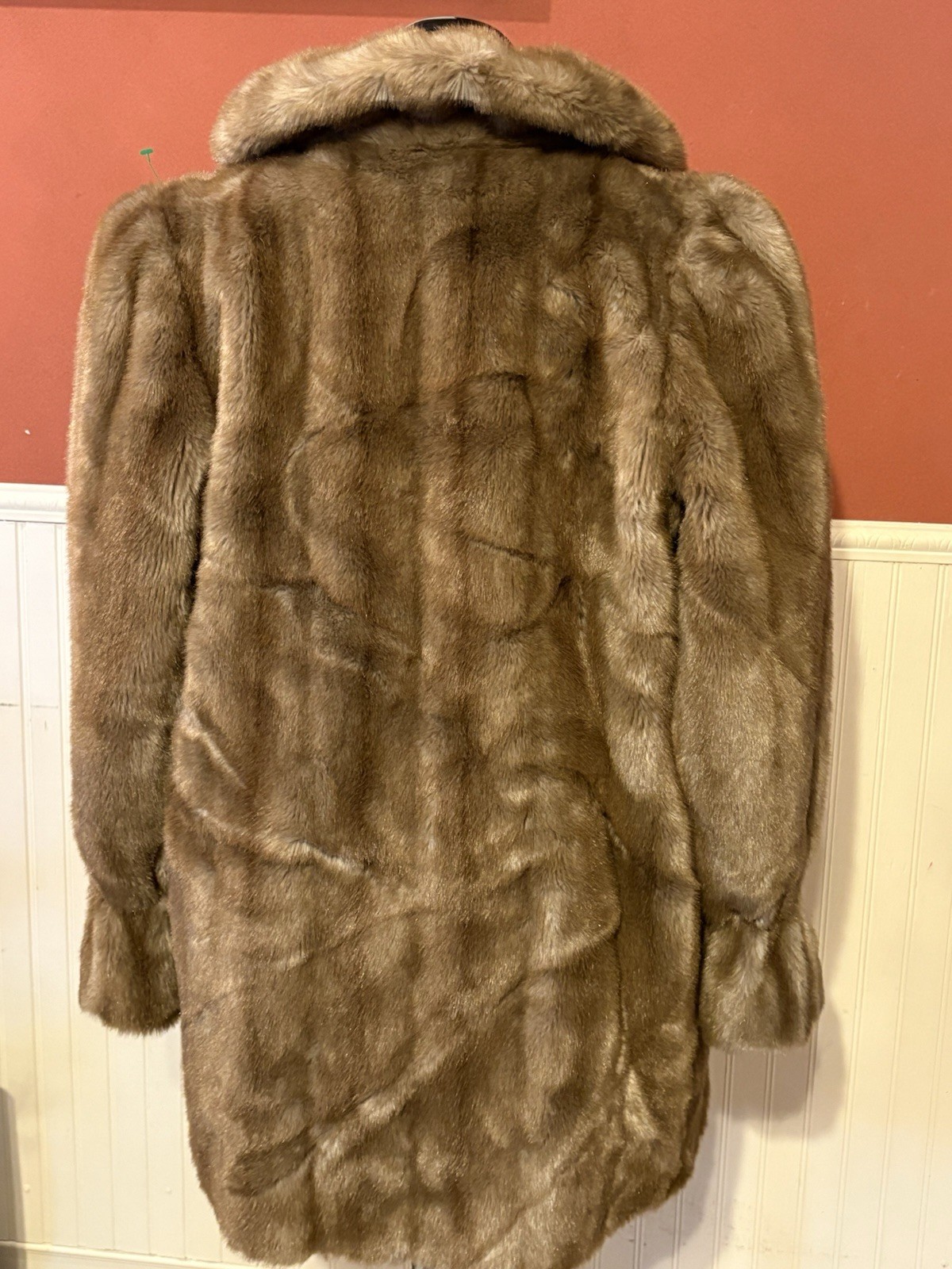 Vintage Hillmoor NY Faux Fur Jacket Coat Brown Union Made Imported Fabric Medium