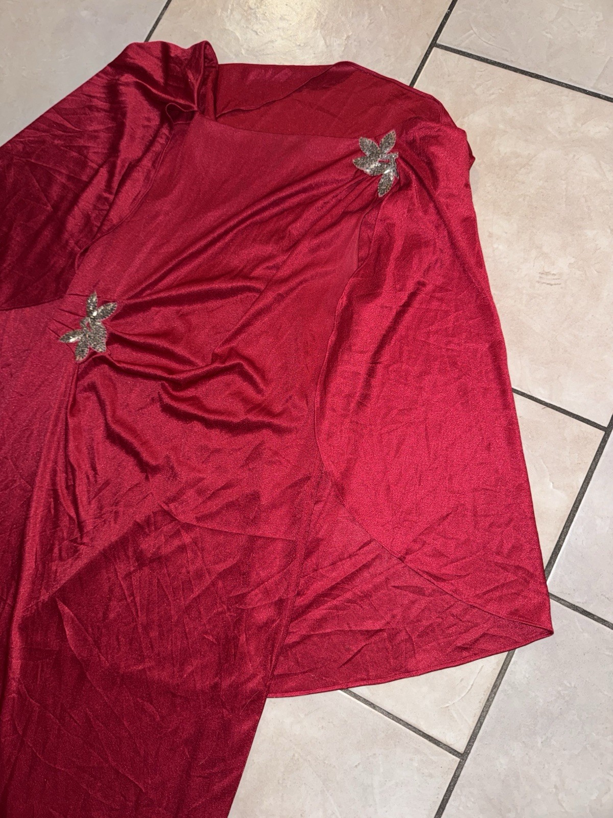 Vintage 1970s Red Cape Sleeve Evening Gown Draped Grecian Maxi Dress