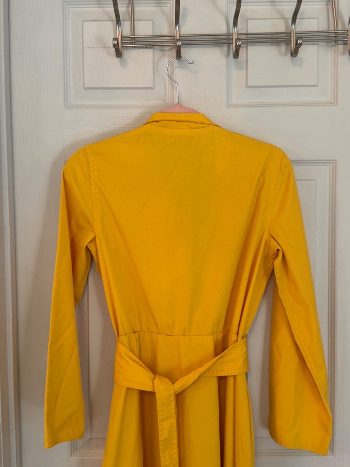 Vintage Caron Retro 70’s Yellow Midi Length Long Sleeve Shirt Dress Size Small