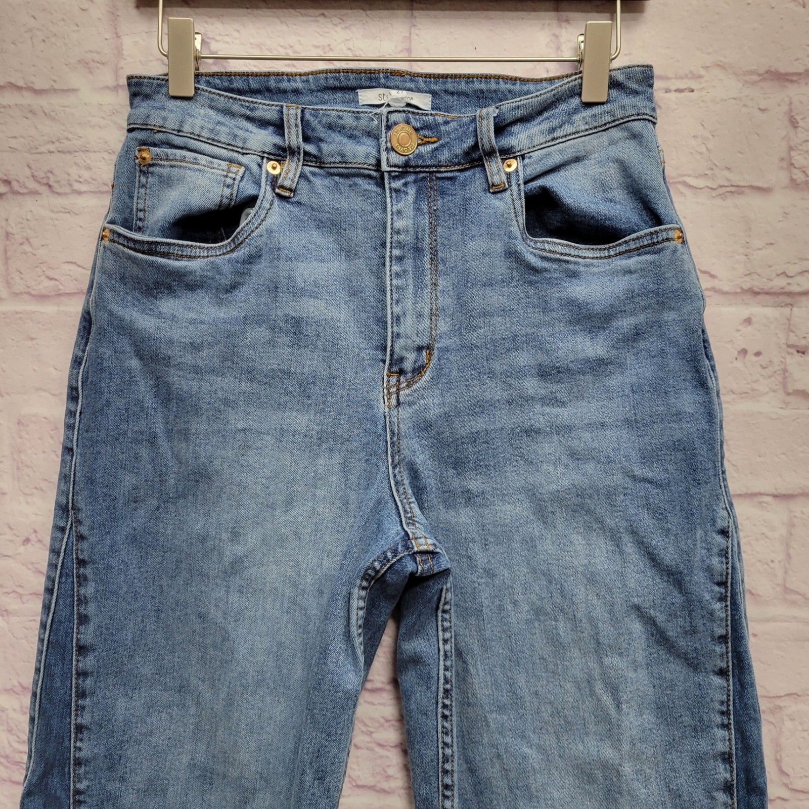 STS Blue Sabrina Ultra High Rise Jeans 27 Wide Leg Two Tone Denim 90s Vibe Retro
