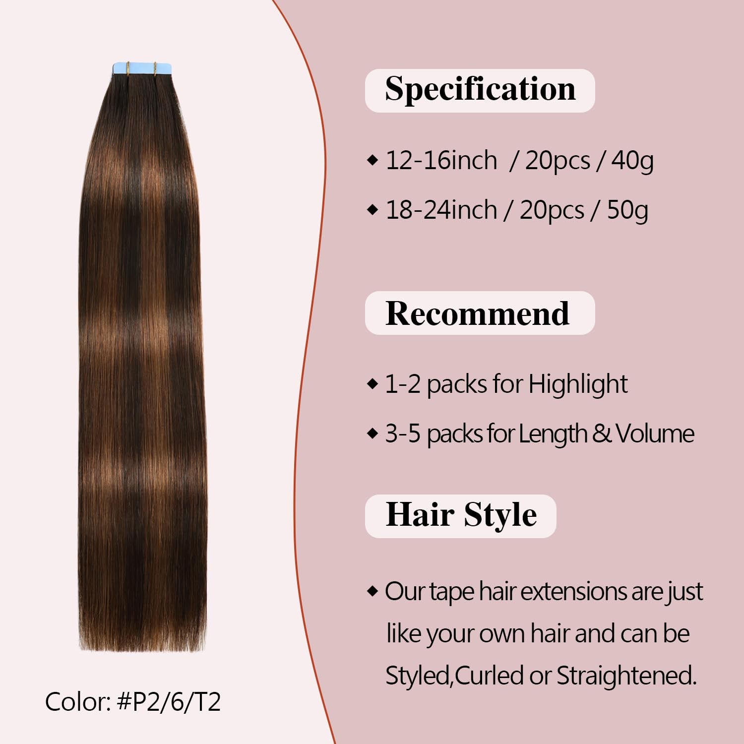 Sunya Tape in Hair Extensions Human Hair Balayage Dark Brown to Chestnut Brown 1