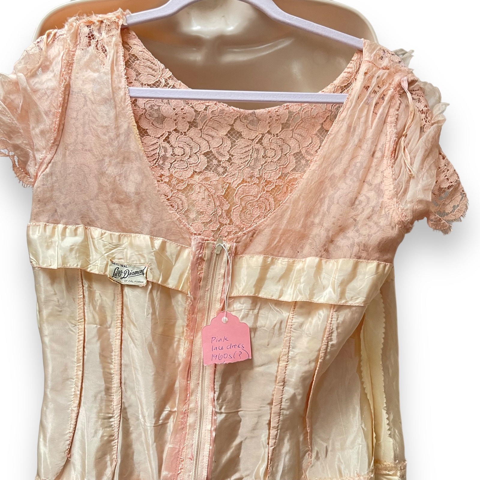 Cream Tiered Lace Lilli Diamond 1950’s Champagne Vintage Tea Dress Sz Medium